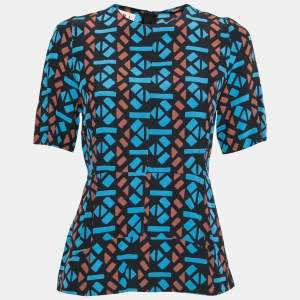 Marni Black Printed Silk Flared Hem Blouse S