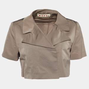 Marni Mocha Brown Synthetic Cropped Double Breasted Jacket S