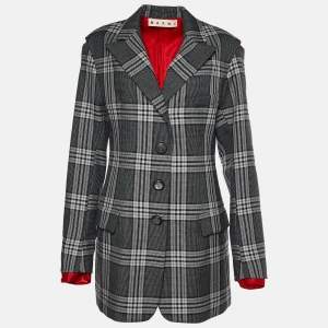 Marni Grey and Black Wool Patterned Notch Lapel Coat M