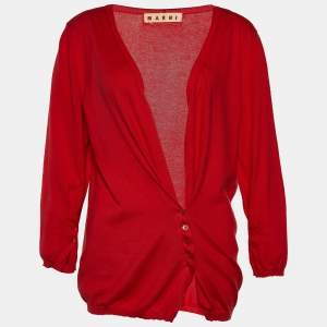 Marni Red Cotton Knit Button Front Top M