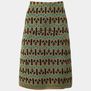 Marni Gold Lurex Geometric Knit Pencil Skirt L