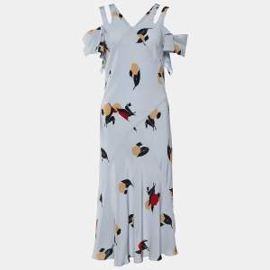 Pre Owned Marni Powder Blue Floral Print Silk Cold Shoulder Dress M