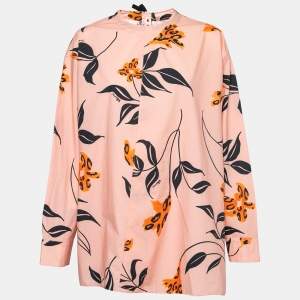 Marni Pink Floral Print Cotton Collarless Top M