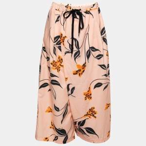 Pre Owned Marni Pink Floral Print Cotton Wide-Leg Trousers M