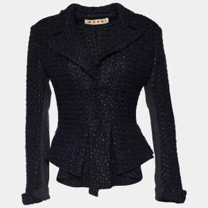 Marni Navy Blue Lurex Tweed Draped Peplum Jacket M
