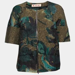 Pre Owned Marni Multicolor Floral Jacquard Zip Front Top M