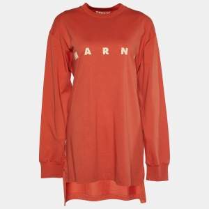 Marni Orange Jersey Logo Print Oversized Sweatshirt XS