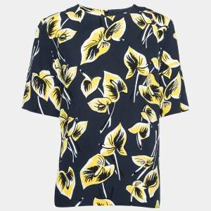 Marni Navy Blue Floral Printed Crepe Top M
