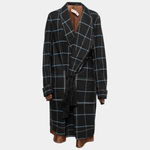 Marni Black Windowpane Check Tie-Front Coat S
