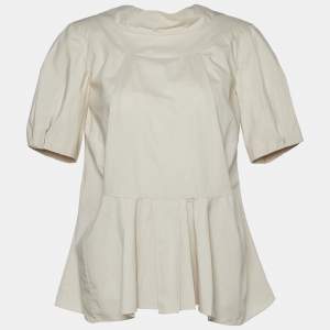 Pre Owned Marni Beige Cotton Box Pleated Bow Neck Top S