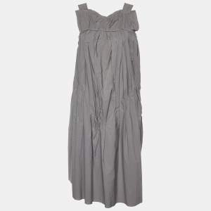 Pre Owned Marni Grey Cotton Fray Detail Pleated Sleeveless Dress S