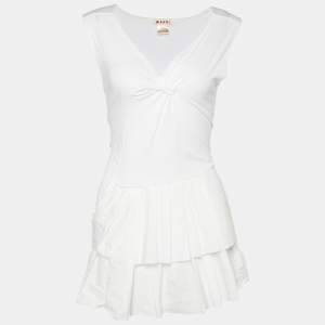 Pre Owned Marni White Cotton Pleated Detail Sleeveless Top S