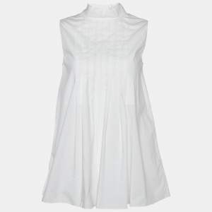 Marni White Cotton Pleated Button Detail Sleeveless Top S