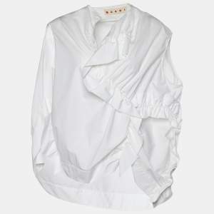 Pre Owned Marni White Cotton Ruffle Detail Sleeveless Top S