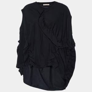 Pre Owned Marni Black Cotton Knit Ruche Detail Oversized T-Shirt S