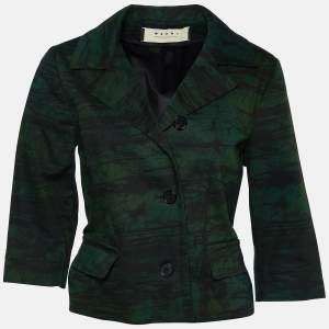 Marni Dark Green Printed Cotton Button Front Cropped Jacket S