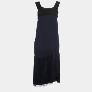 Pre Owned Marni Black/Blue Crepe Sleeveless Fringe Dress S