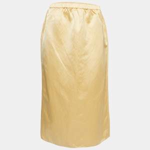 Pre Owned Marni Gold Textured Satin Midi Skirt M