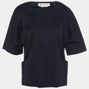 Pre Owned Marni Black Cotton & Silk Zip Front Top S