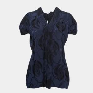 Pre Owned Marni Navy Blue Floral Jacquard Top M