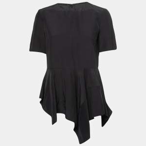 Marni Black Linen Blend Asymmetrical Short Sleeve Tunic Top S