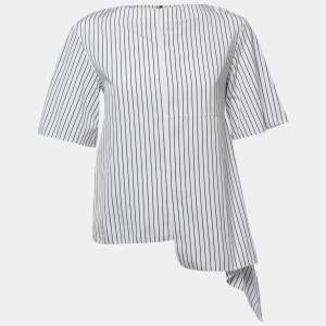 Marni White Striped Cotton Poplin Asymmetrical Hem Top S
