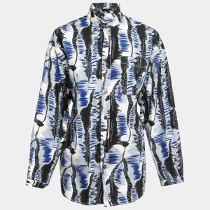 Marni Blue/Black Printed Cotton Button Front Full Sleeve Oversized Shirt S