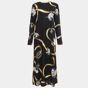 Marni Navy Black Printed Crepe Button Front Maxi Dress M