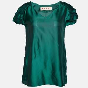 Pre Owned Marni Green Satin Pleated Sleeve Detail Top M