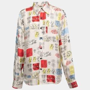 Pre Owned Marni Cream/Multicolor Printed Silk Shirt M
