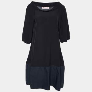 Pre Owned Marni Black Georgette & Cotton Shift Dress L