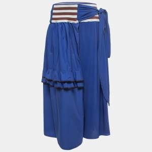 Marni Navy Blue Cotton & Knit Waist Tie Detail Midi Skirt S