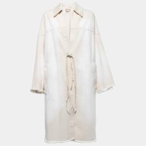 Marni Beige Denim Painted Detail Tie Detail Coat S