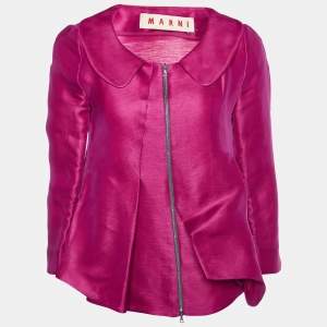 Marni Magenta Silk & Linen Zip Front Jacket M