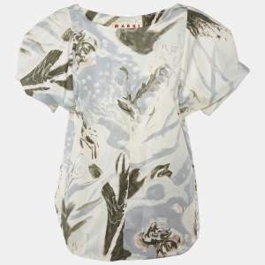 Marni Grey Printed Satin Oversized Sleeve Top L