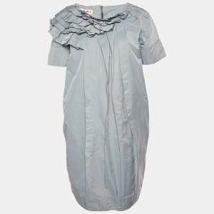 Marni Light Blue Synthetic Ruffle Detail Shift Dress M
