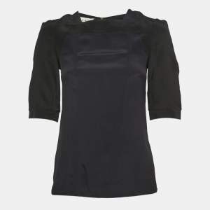 Marni Navy Blue & Black Chiffon Top S