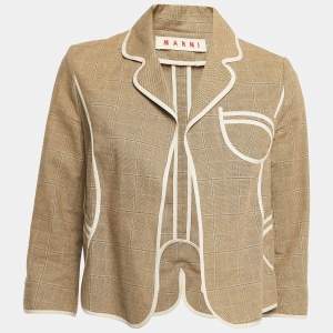 Marni Beige Checked Cotton Open Front Blazer M