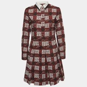 Pre Owned Marni Summer Edition 2013 Brown Print Cotton Pleated Button Front Shirt Dress S