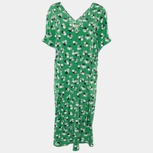 Pre Owned Marni Green Print Silk V-Neck Pleated Short Dress M