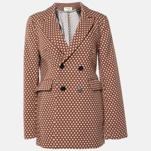 Marni Brown Motif Pattern Cotton Button Front Blazer S