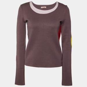 Marni Purple Wool Contrast Detail Long Sleeve Sweatshirt M