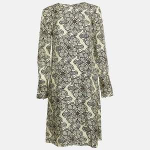 Marni Cream Floral Print Silk Long Sleeve A-Line Dress M