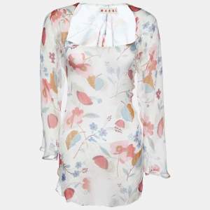 Marni Multicolor Floral Print Silk High-Low Blouse M