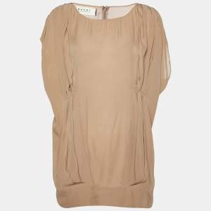 Marni Beige Pleated Crepe Loose Fit Blouse M