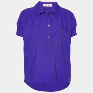 Marni Blue Crepe Puff Sleeve Shirt Blouse S