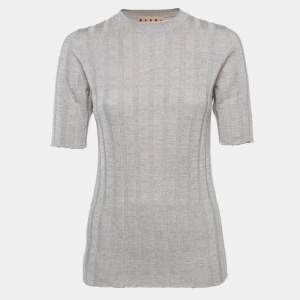 Marni Silver Lurex Knit Mock Neck Top M
