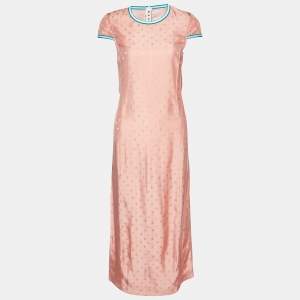 Marni Coral Pink Logo Pattern Sateen Maxi Dress S