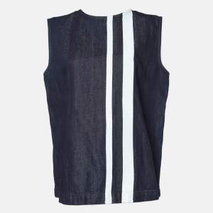 Marni Dark Blue Striped Cotton & Linen Sleeveless Top M