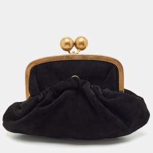 Marni Black Suede Kiss Lock Frame Pouch